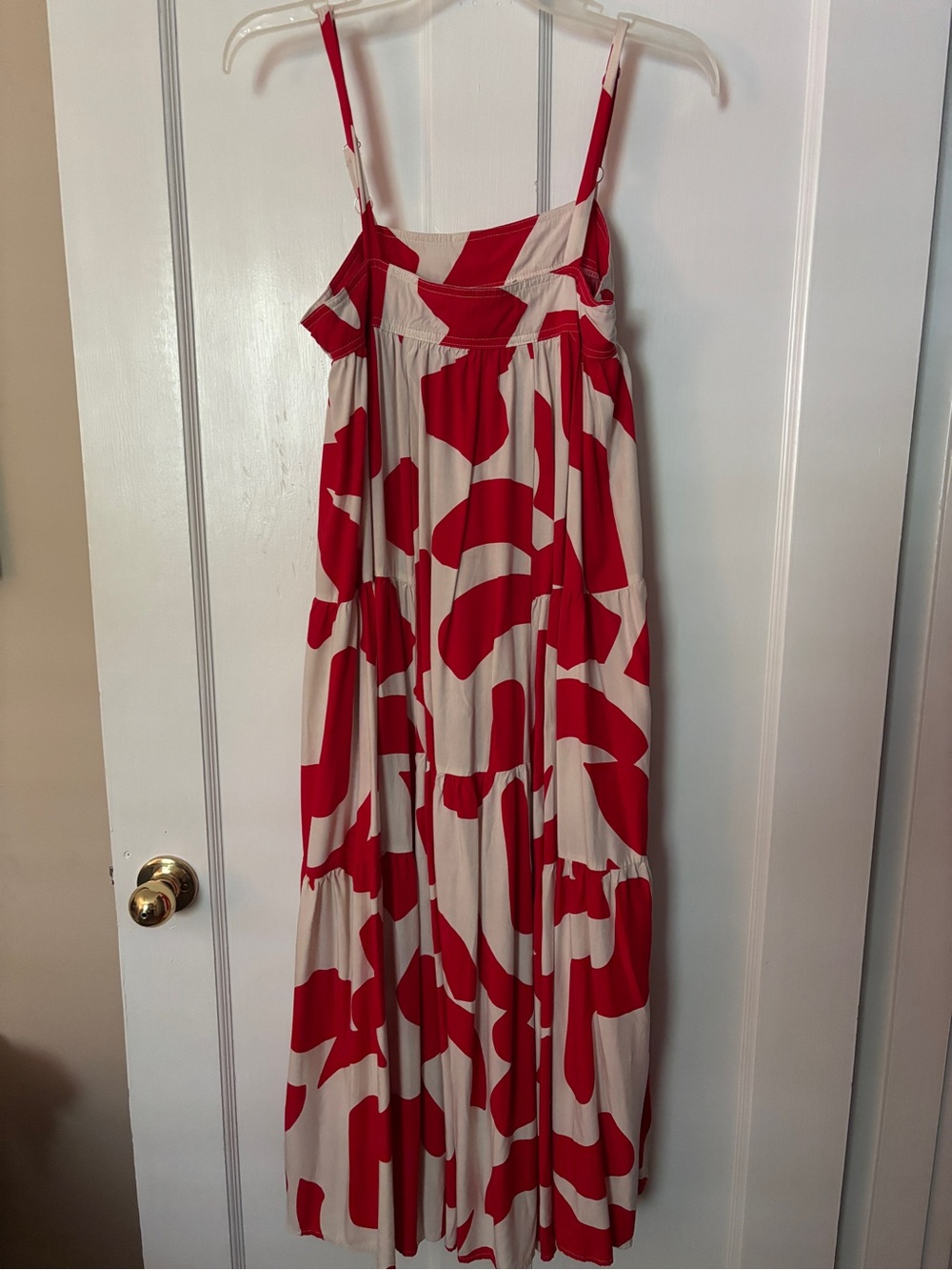 Red & Cream Spaghetti Strap Midi Dress